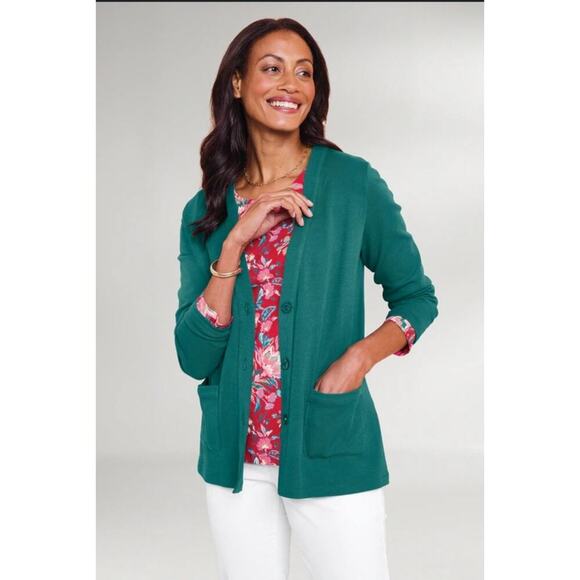 Appleseeds Womens Medium Cardigan Green V-Neck Essentials Career Casual Soft - Picture 1 of 9
